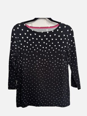 Talbots Black Top with White Heart Print